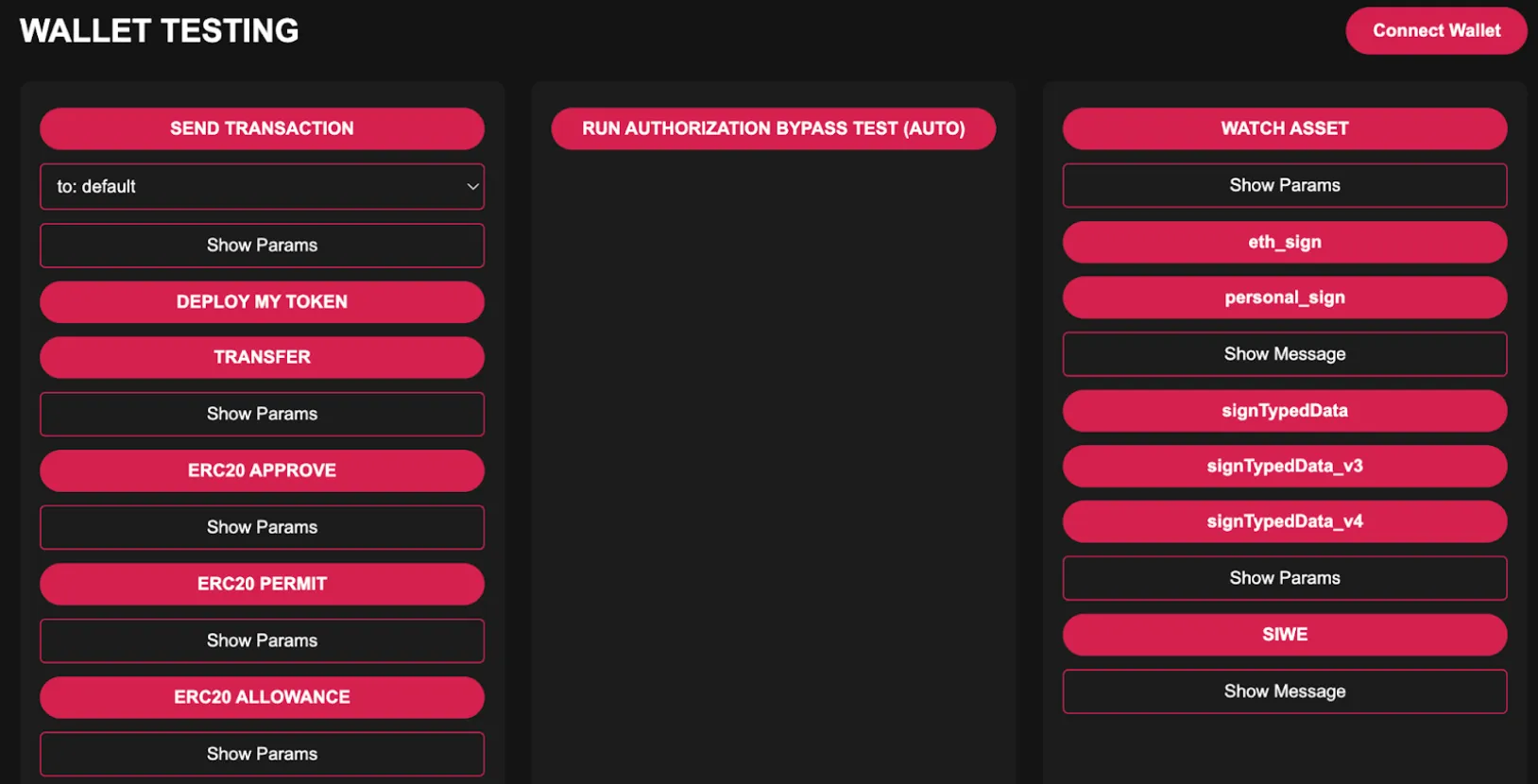 Screenshot of Coinspect penetration testing dApp.